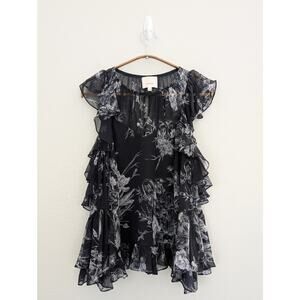 EUC Women's Neiman Marcus Cinq a Sept Silk Blouse Black Size Small Cold Shoulder